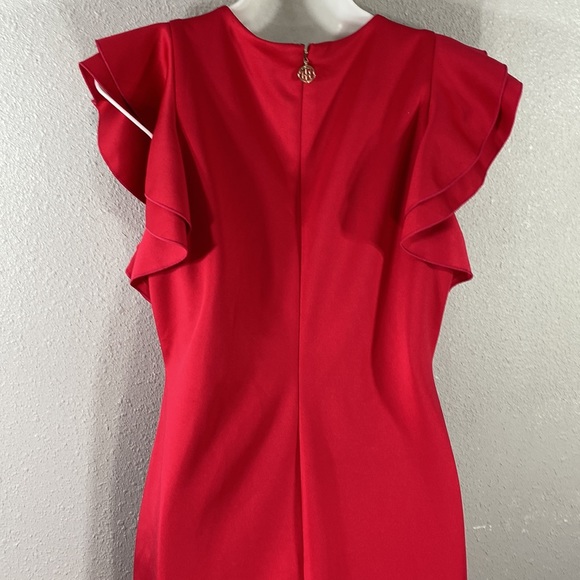 Tommy Hilfiger Raspberry Pink Scuba Stretch Ruffle Sleeeve Sheath Dress 10 - Picture 7 of 10